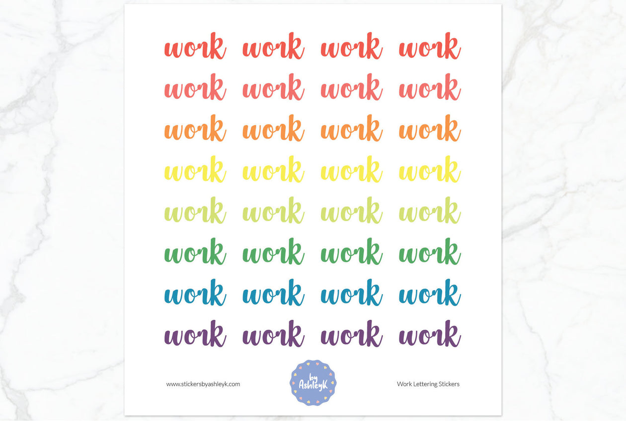 Work Lettering Planner Stickers - Pastel Rainbow