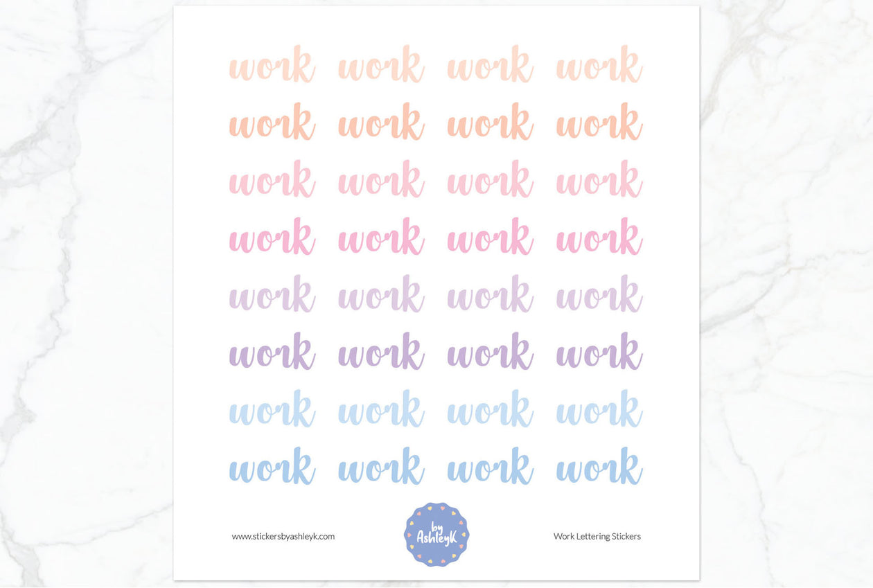 Work Lettering Planner Stickers - Pastel Sunset