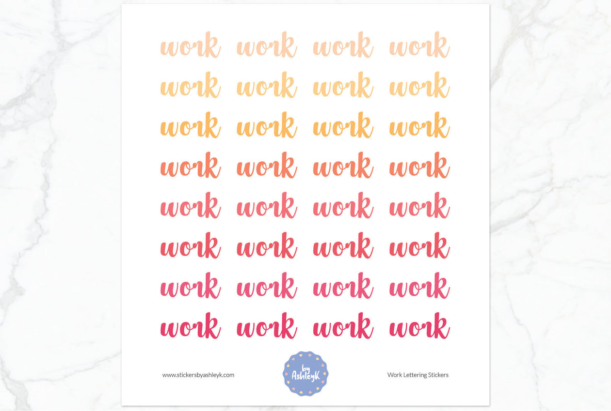 Work Lettering Planner Stickers - Peach