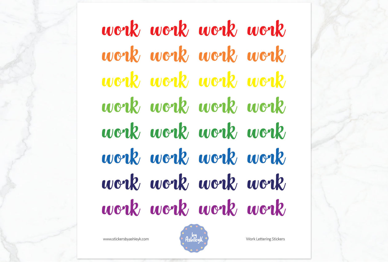 Work Lettering Planner Stickers - Rainbow