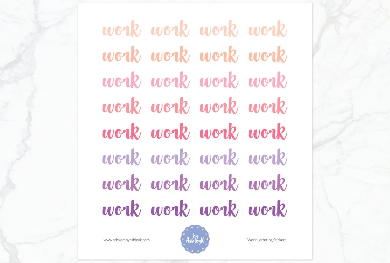 Work Lettering Planner Stickers - Raspberry