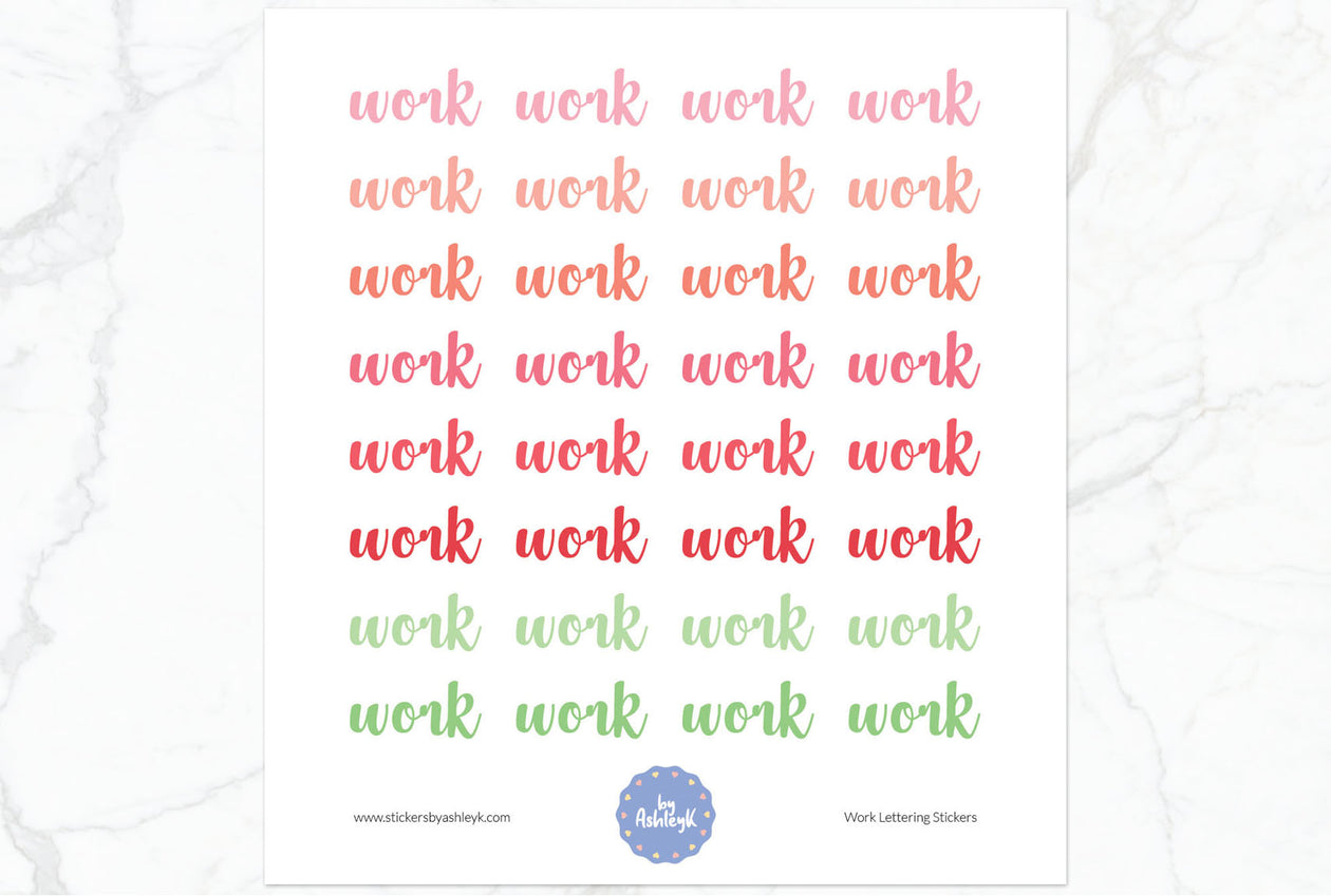 Work Lettering Planner Stickers - Strawberry