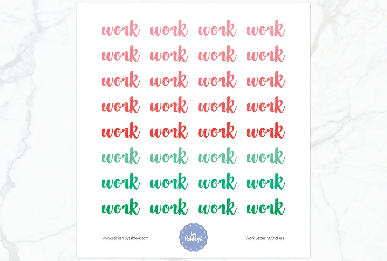 Work Lettering Planner Stickers - Watermelon