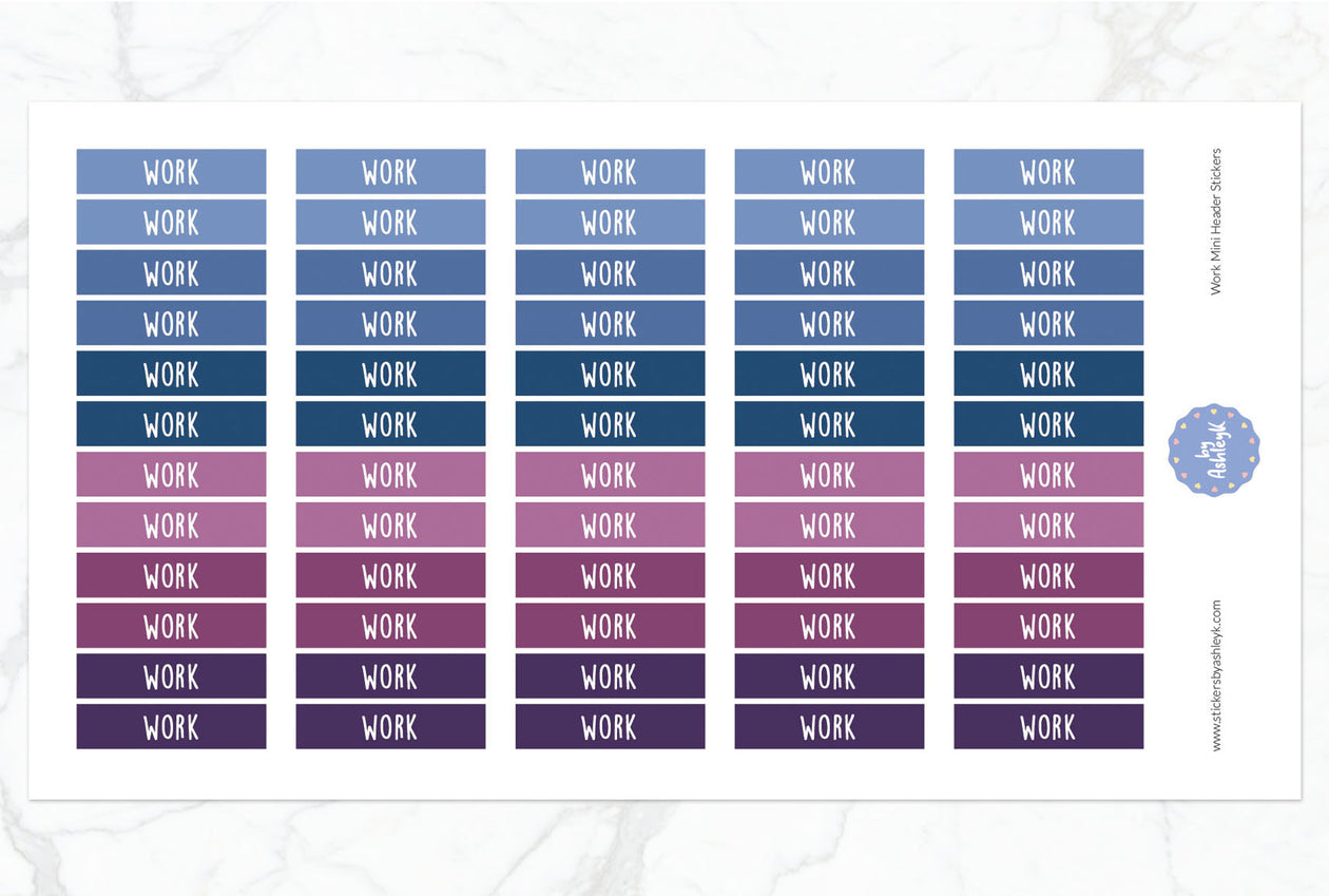Work Mini Header Planner Stickers - Blueberry