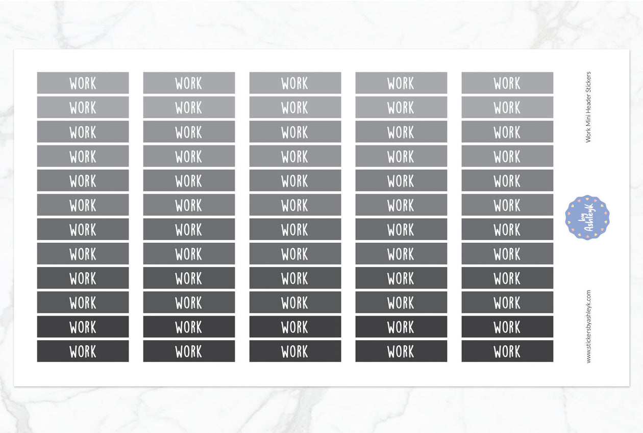 Work Mini Header Planner Stickers - Monochrome