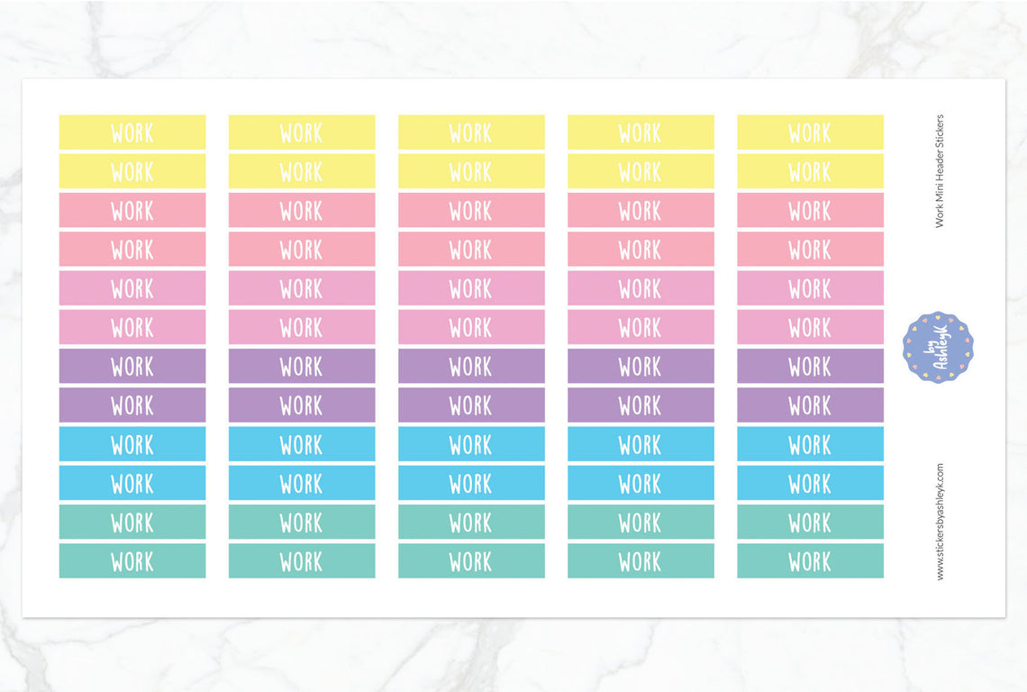 Work Mini Header Planner Stickers - Pastel
