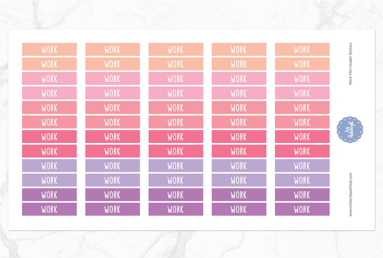 Work Mini Header Planner Stickers - Raspberry
