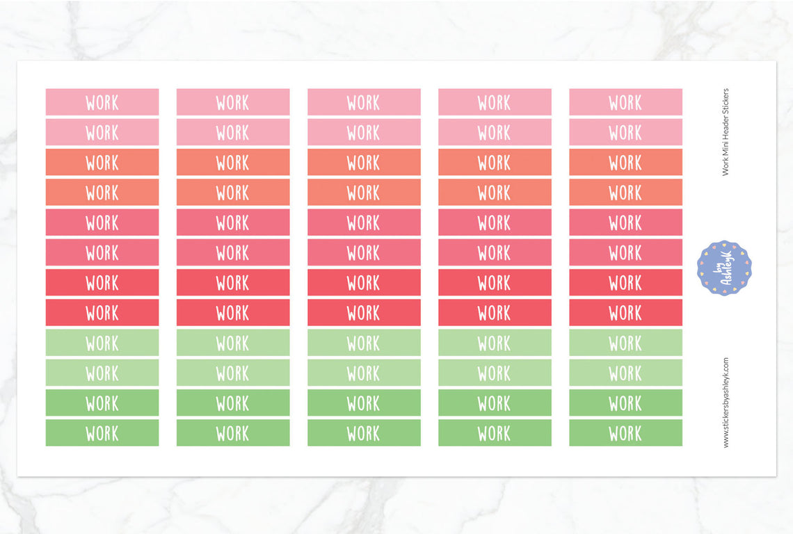 Work Mini Header Planner Stickers - Strawberry