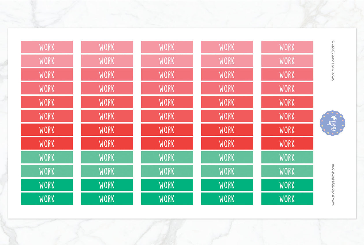 Work Mini Header Planner Stickers - Watermelon