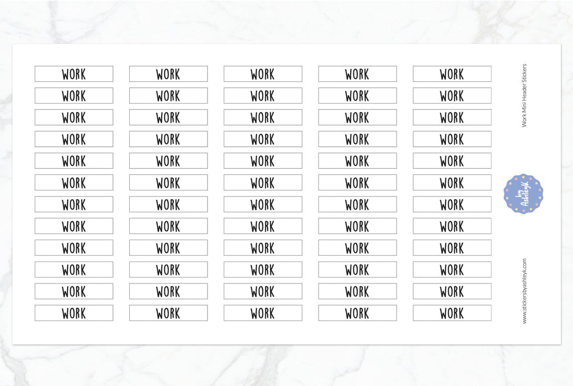 Work Mini Header Planner Stickers - White