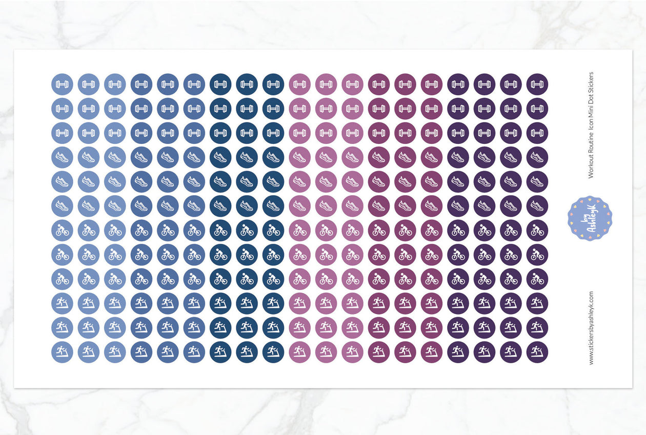 Workout Routine Icon Mini Dot Planner Stickers - Blueberry