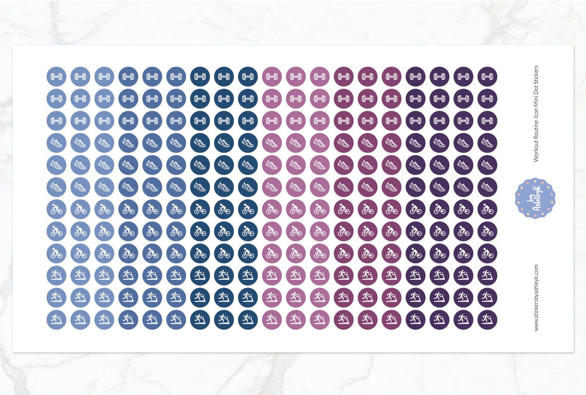 Workout Routine Icon Mini Dot Planner Stickers - Blueberry