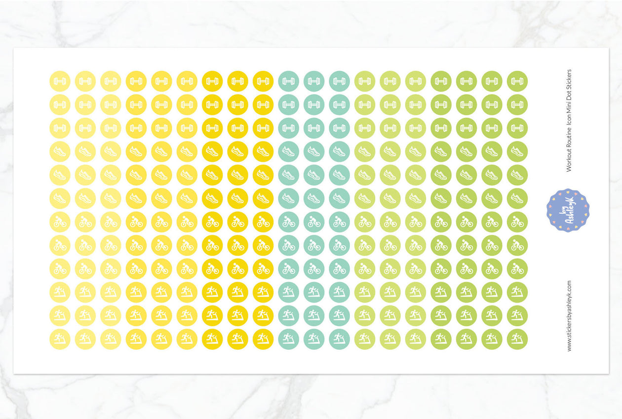 Workout Routine Icon Mini Dot Planner Stickers - Lemon&Lime