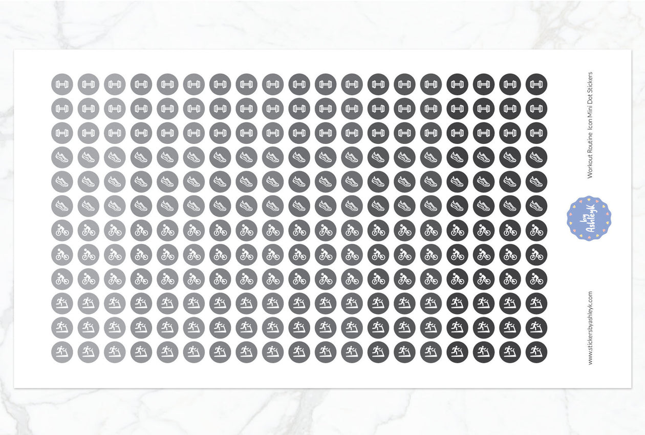 Workout Routine Icon Mini Dot Planner Stickers - Monochrome