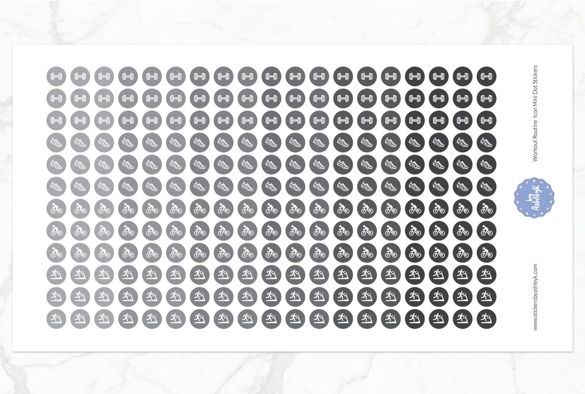 Workout Routine Icon Mini Dot Planner Stickers - Monochrome