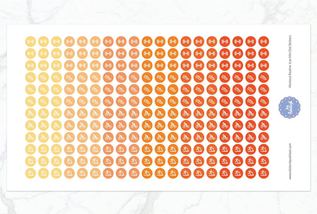 Workout Routine Icon Mini Dot Planner Stickers - Orange