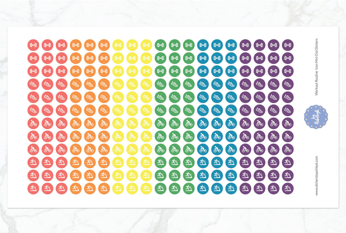 Workout Routine Icon Mini Dot Planner Stickers - Pastel Rainbow