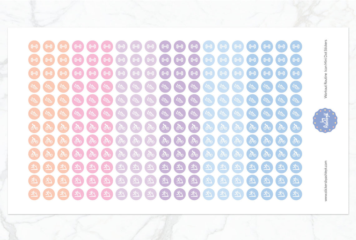 Workout Routine Icon Mini Dot Planner Stickers - Pastel Sunset