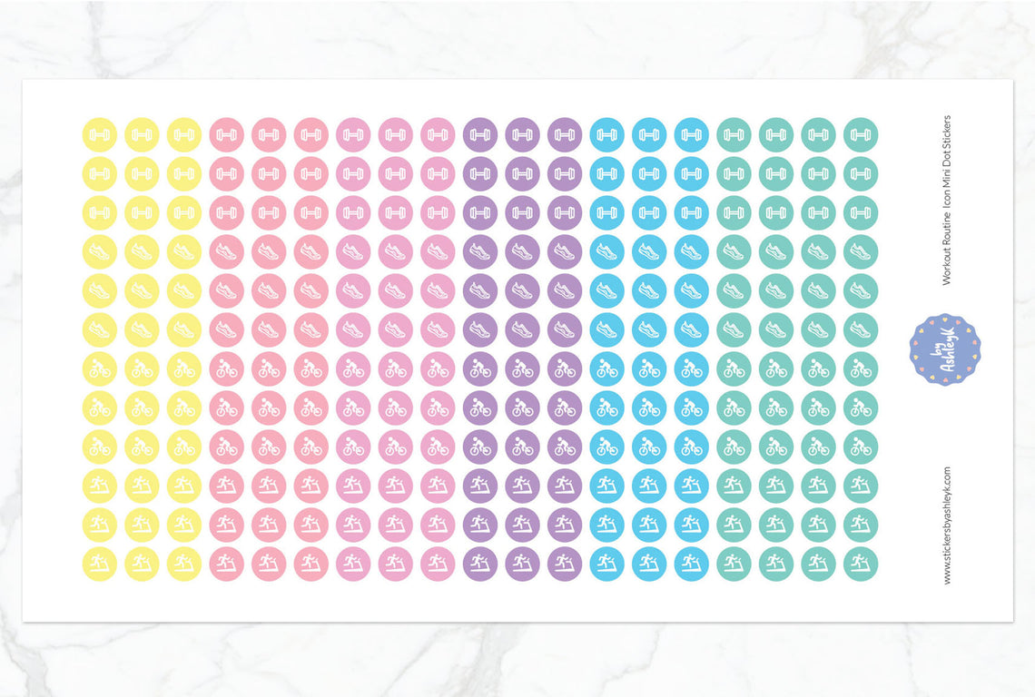 Workout Routine Icon Mini Dot Planner Stickers - Pastel