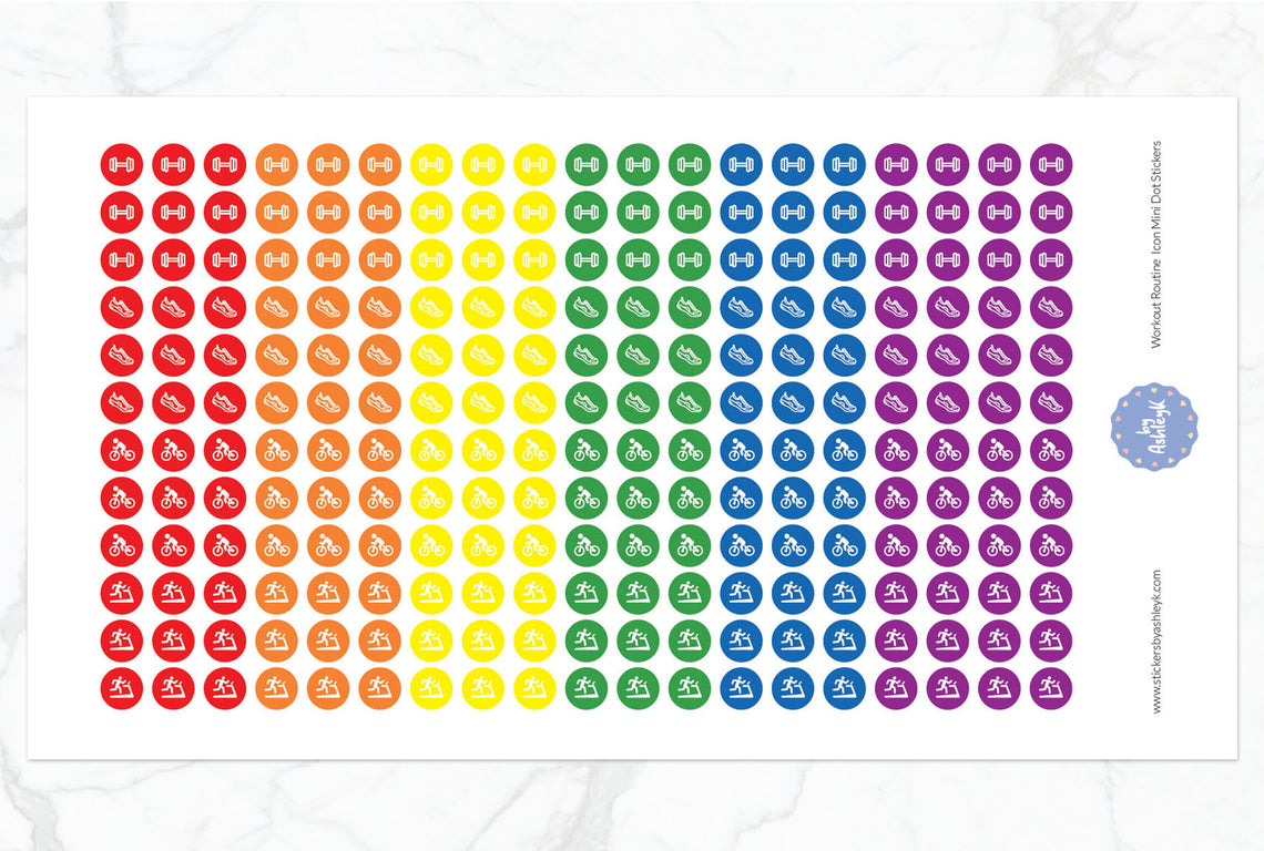 Workout Routine Icon Mini Dot Planner Stickers - Rainbow
