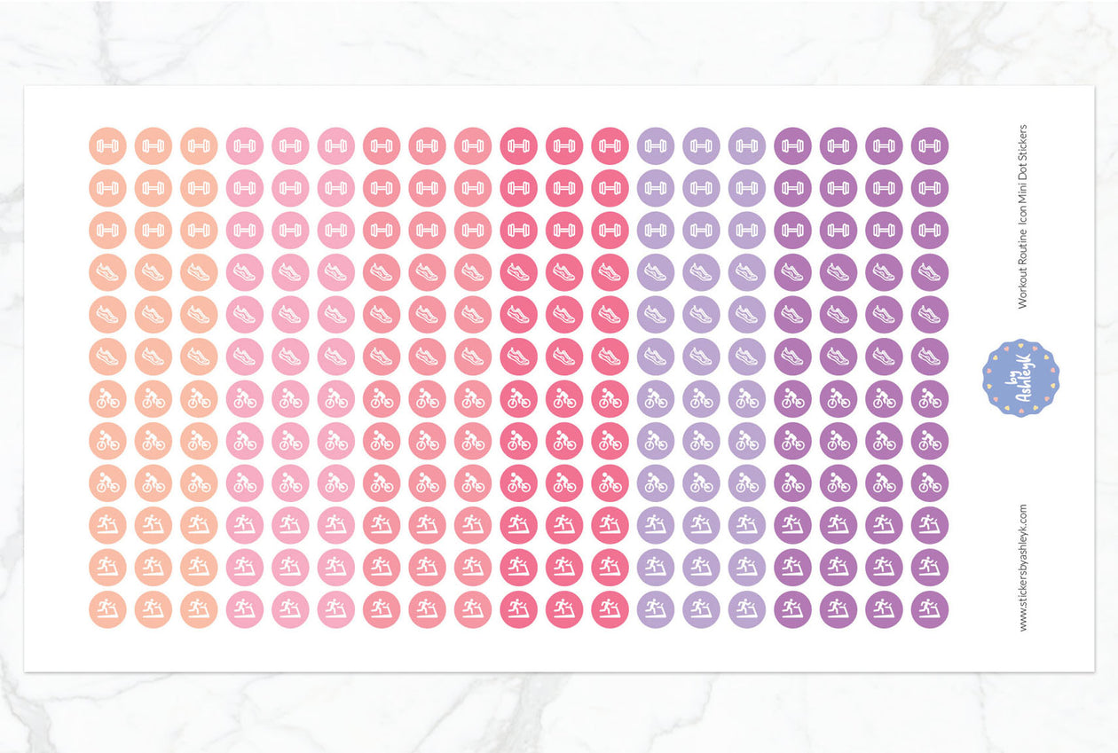 Workout Routine Icon Mini Dot Planner Stickers - Raspberry