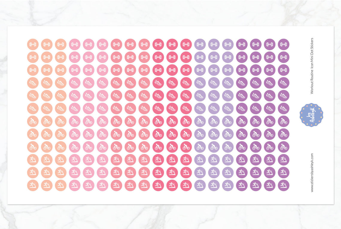 Workout Routine Icon Mini Dot Planner Stickers - Raspberry