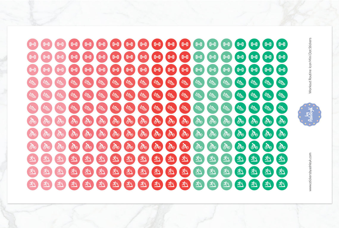 Workout Routine Icon Mini Dot Planner Stickers - Watermelon