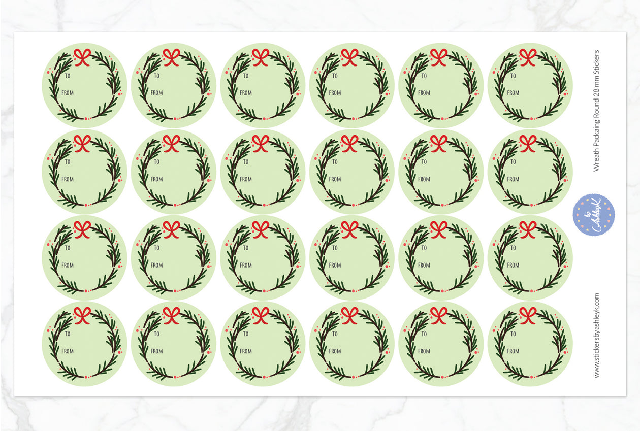 Wreath Packaging Round Stickers - 28mm Diameter