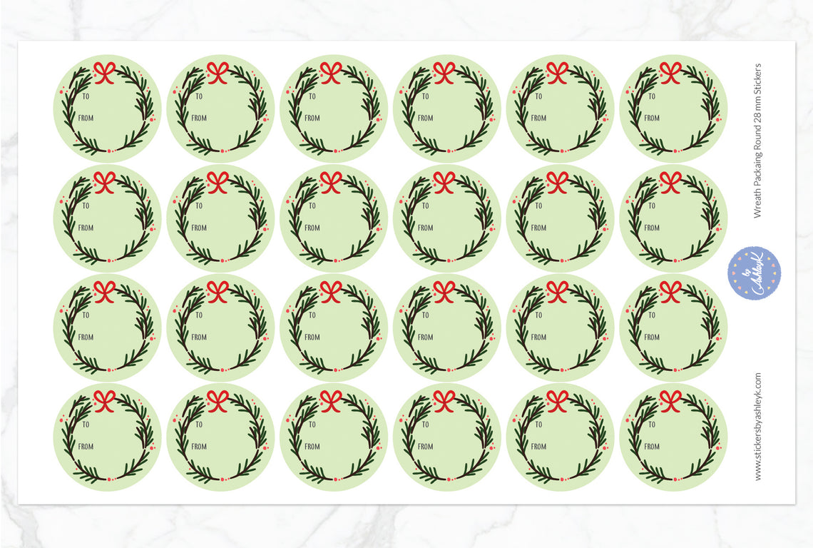 Wreath Packaging Round Stickers - 28 mm Diameter