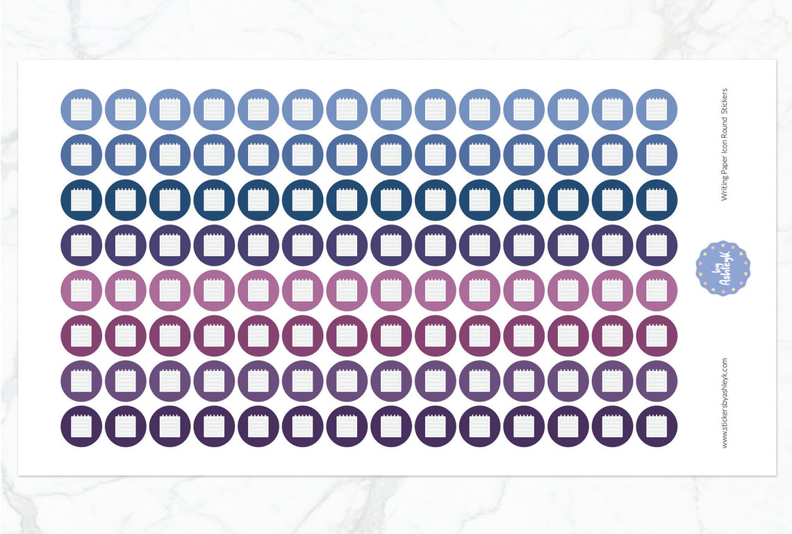 Writing Paper Icon Round Planner Stickers - Blueberry