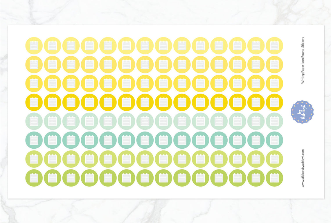 Writing Paper Icon Round Planner Stickers - Lemon&Lime