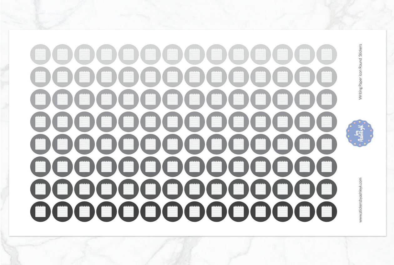 Writing Paper Icon Round Planner Stickers - Monochrome