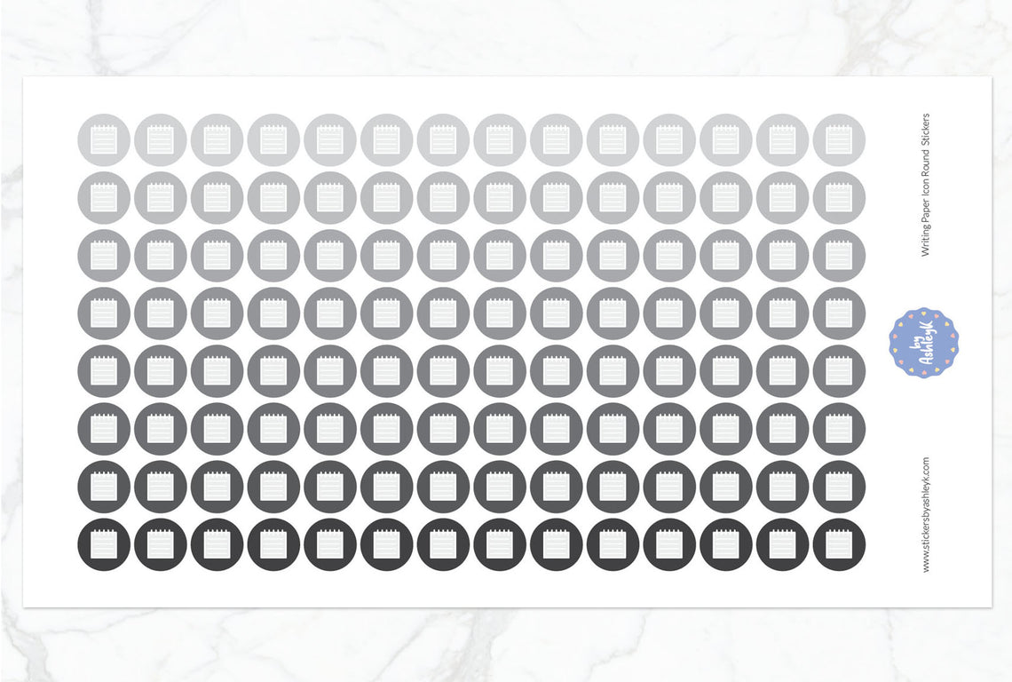 Writing Paper Icon Round Planner Stickers - Monochrome