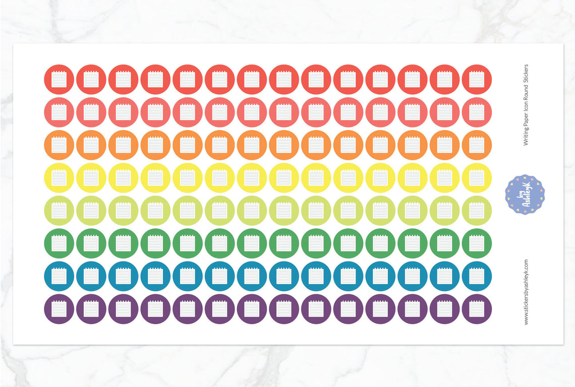 Writing Paper Icon Round Planner Stickers - Pastel Rainbow