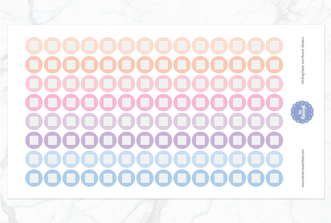 Writing Paper Icon Round Planner Stickers - Pastel Sunset