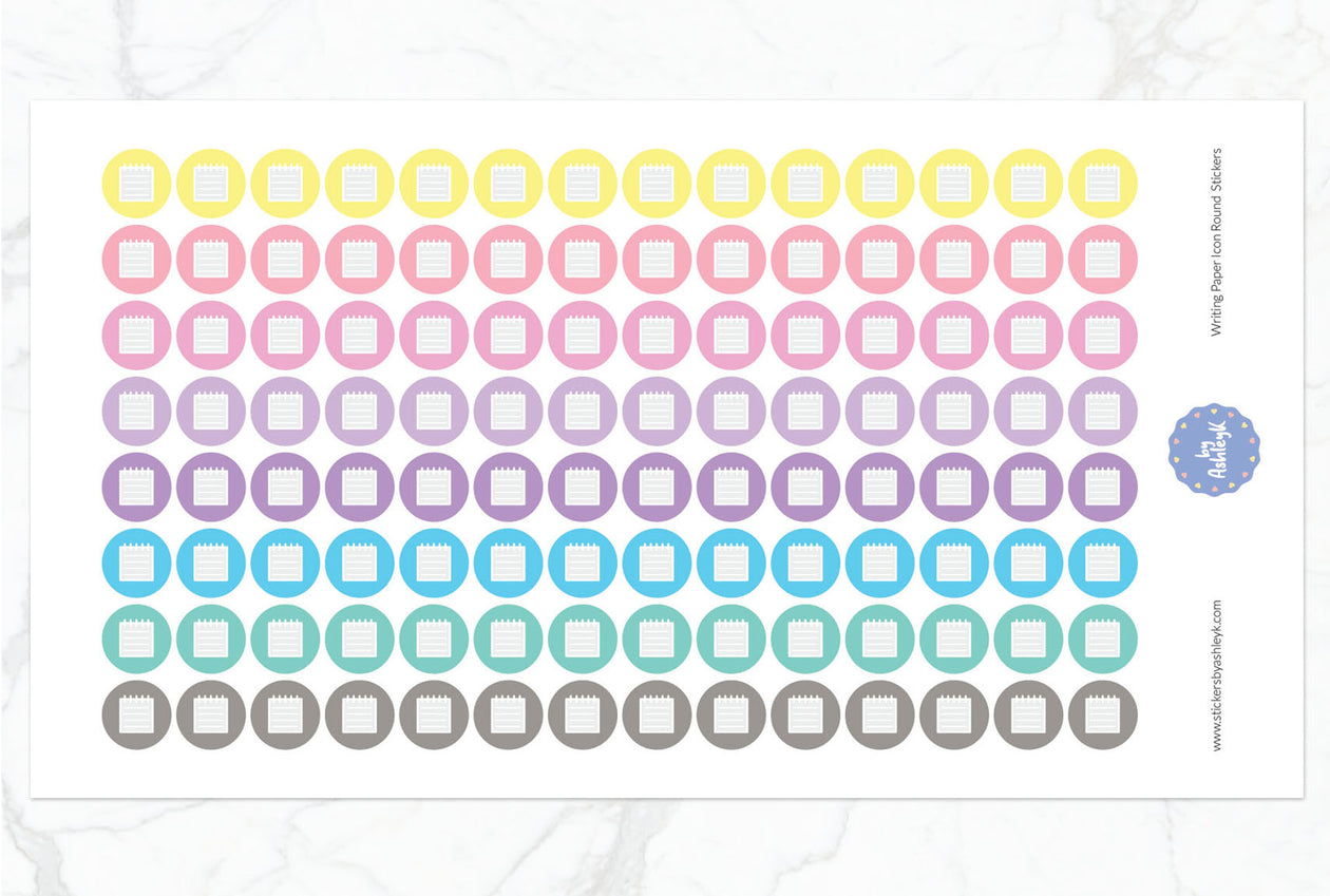 Writing Paper Icon Round Planner Stickers - Pastel