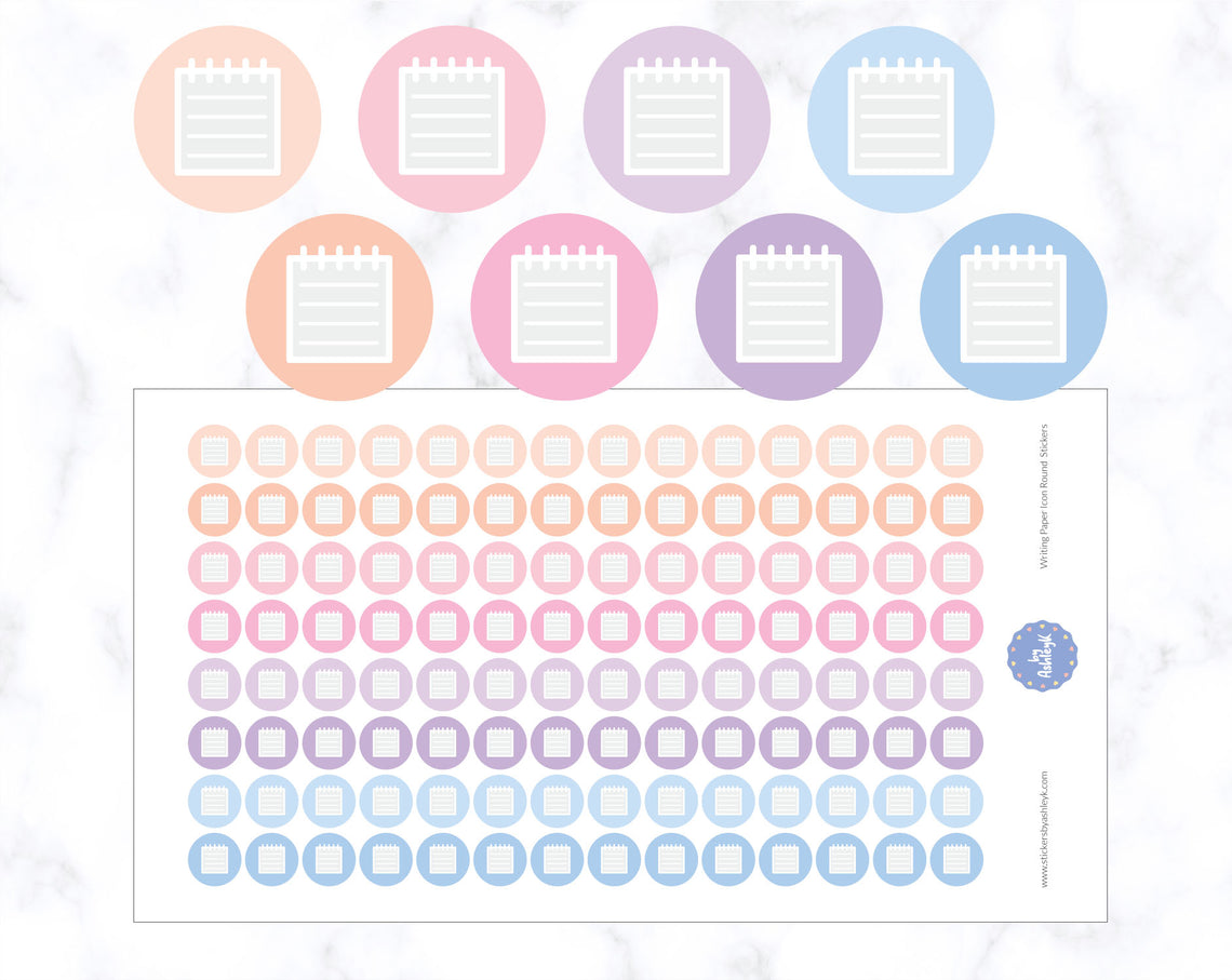 Writing Paper Icon Round Planner Stickers