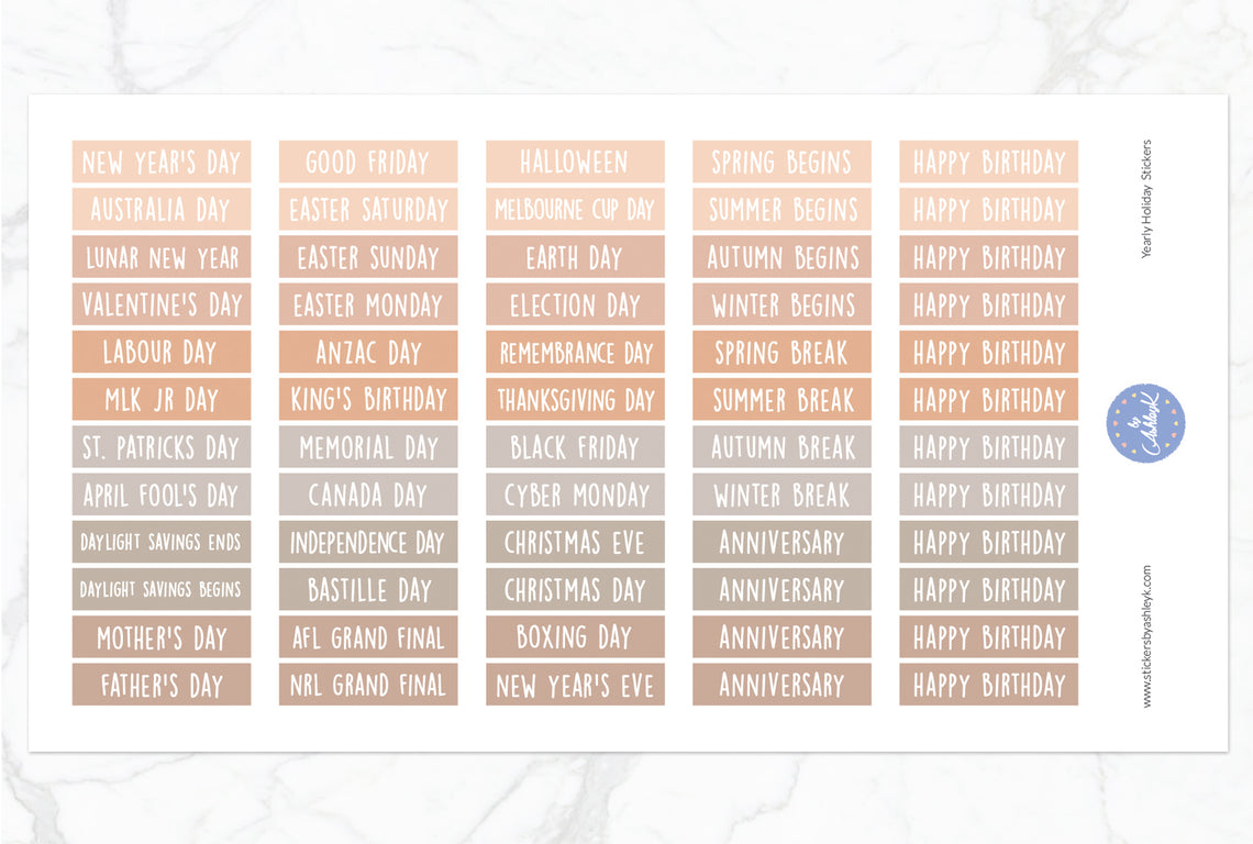 Yearly Holidays Stickers - Beige Neutral