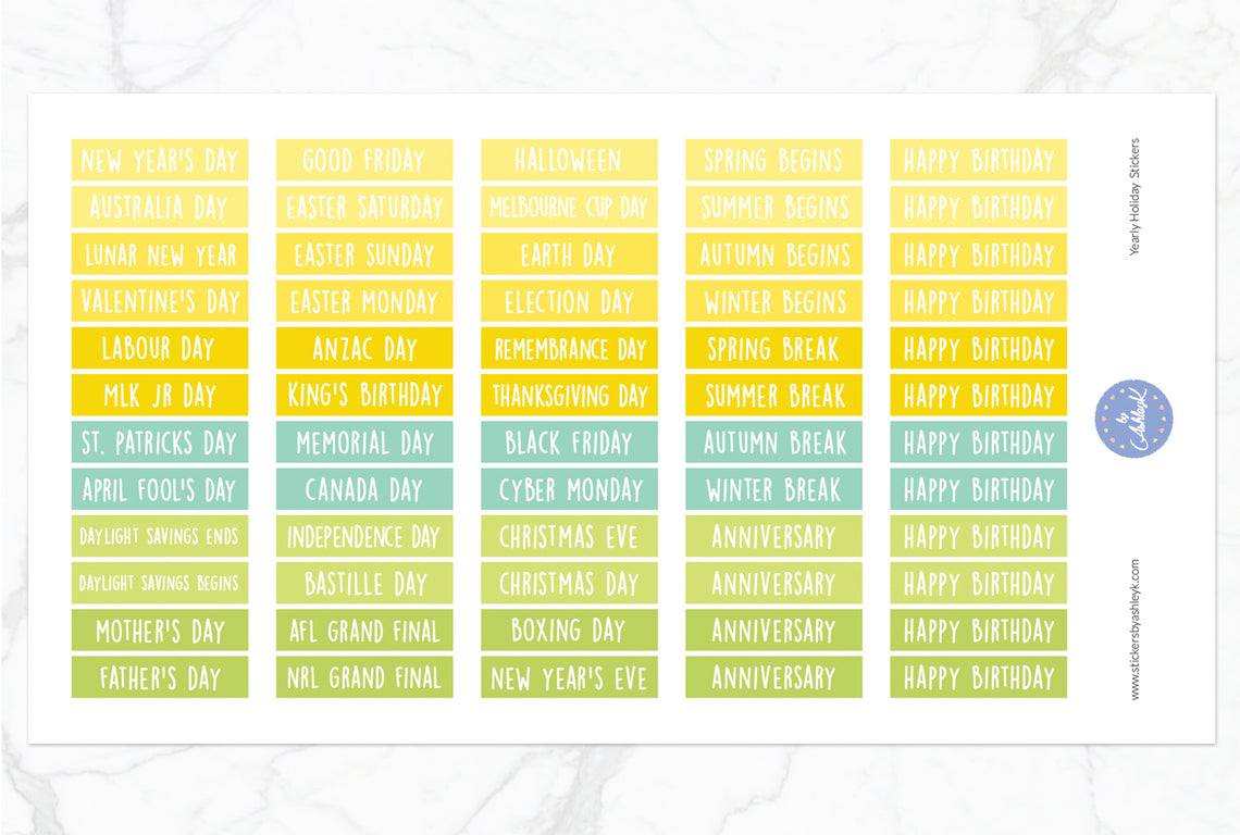 Yearly Holidays Stickers - Lemon&Lime