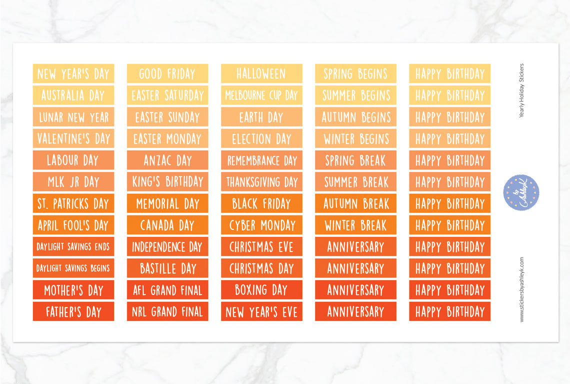 Yearly Holidays Stickers - Orange