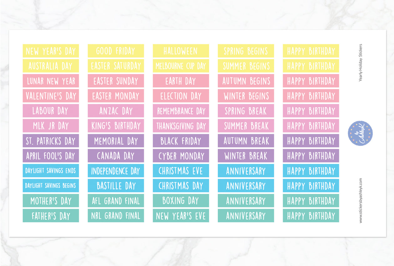 Yearly Holidays Stickers - Pastel