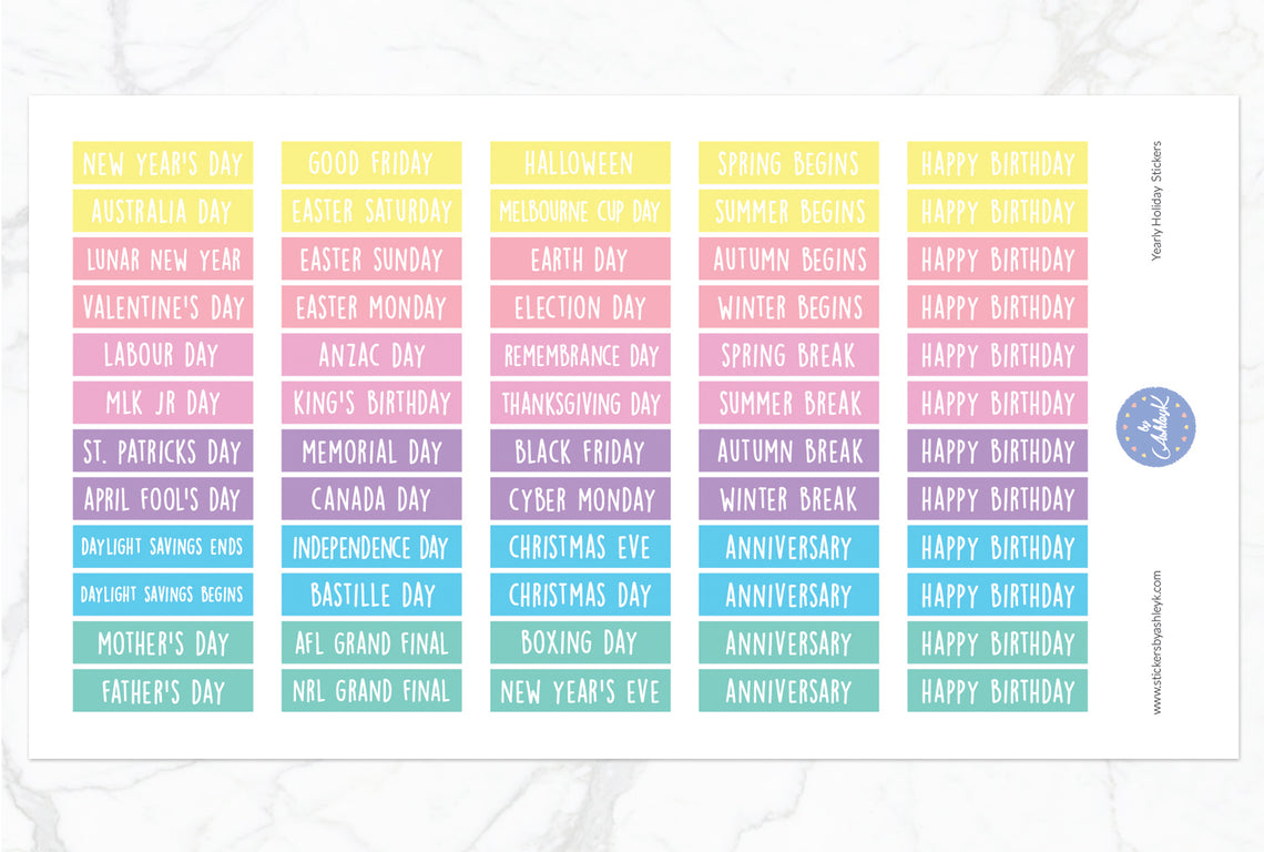 Yearly Holidays Stickers - Pastel