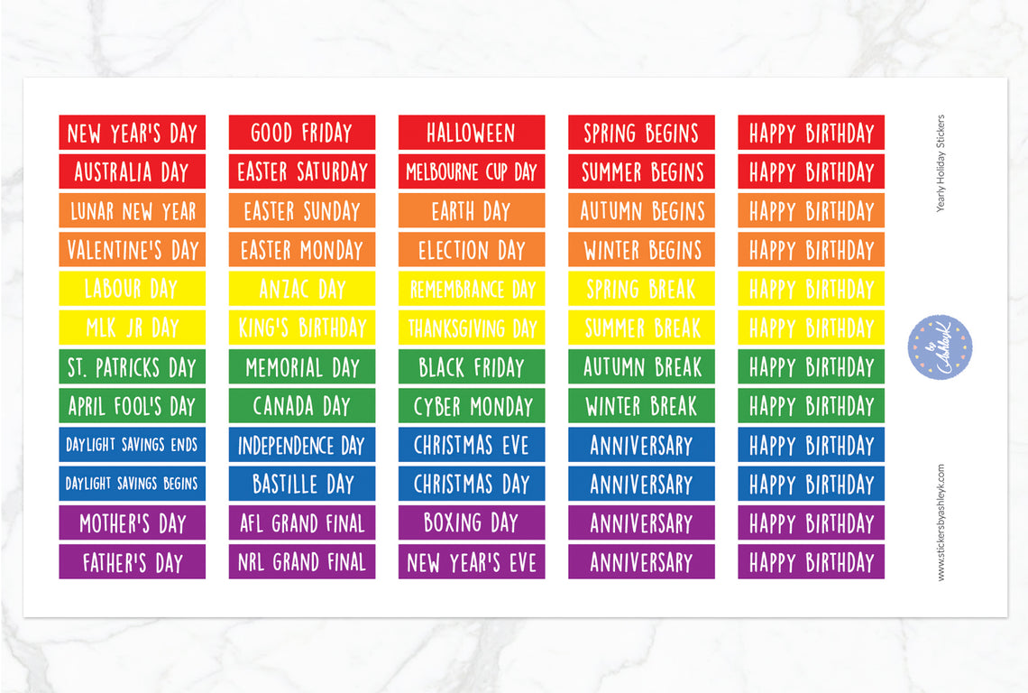Yearly Holidays Stickers - Rainbow