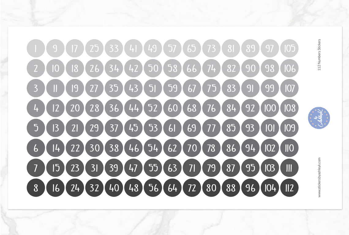 112 Numbers Stickers - Monochrome