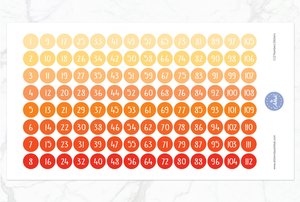 112 Numbers Stickers - Orange