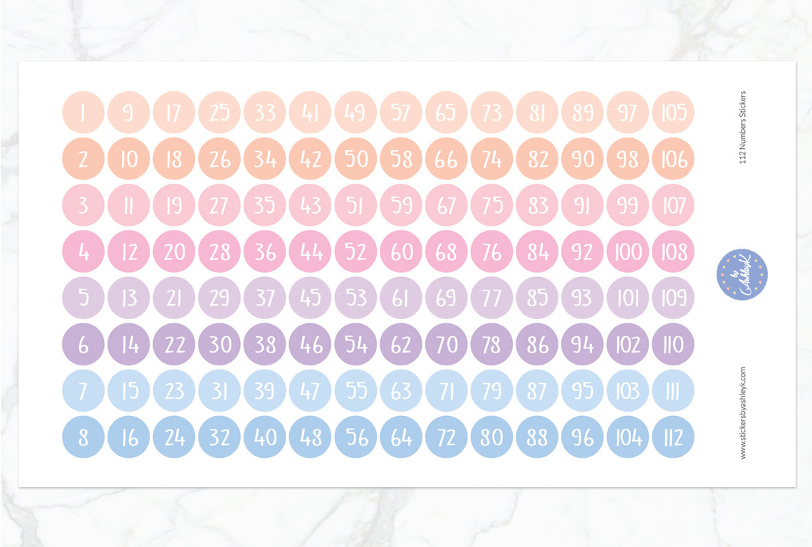 112 Numbers Stickers - Pastel Sunset