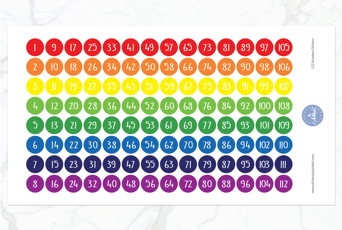 112 Numbers Stickers - Rainbow