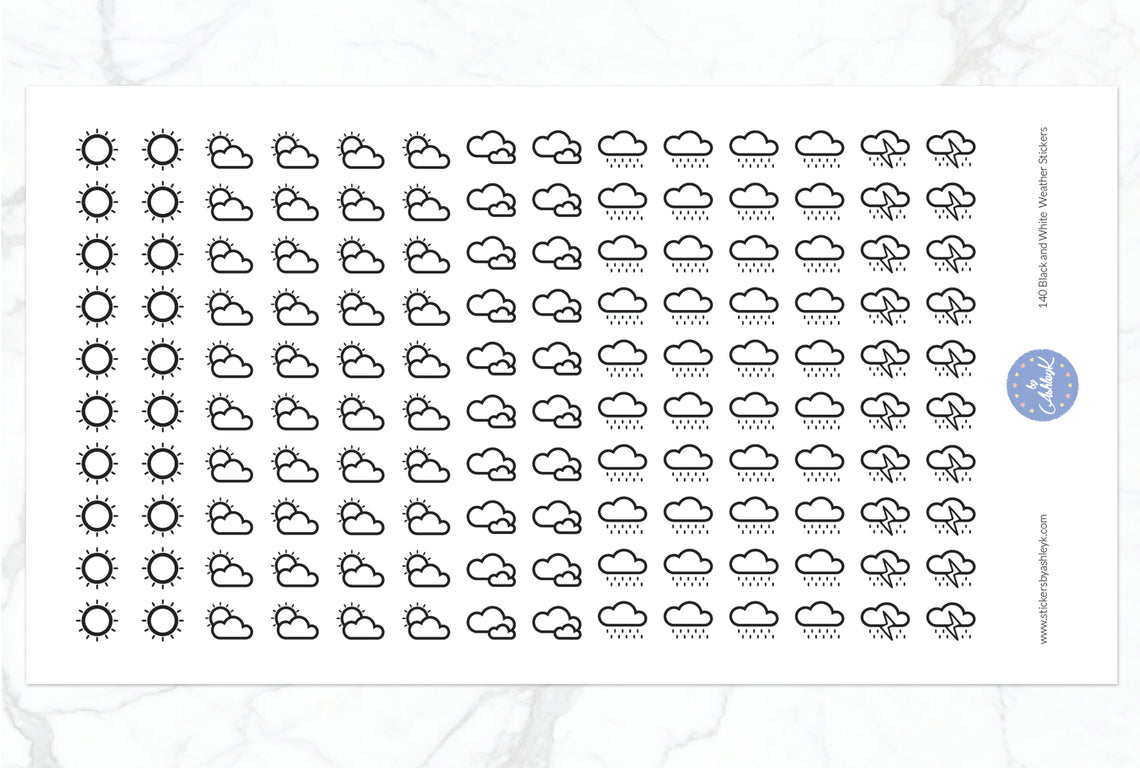 140 Black and White Weather Stickers - Without Snow