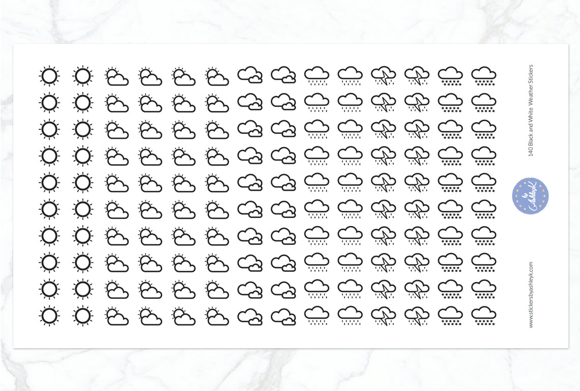 140 Black and White Weather Stickers - With Snow