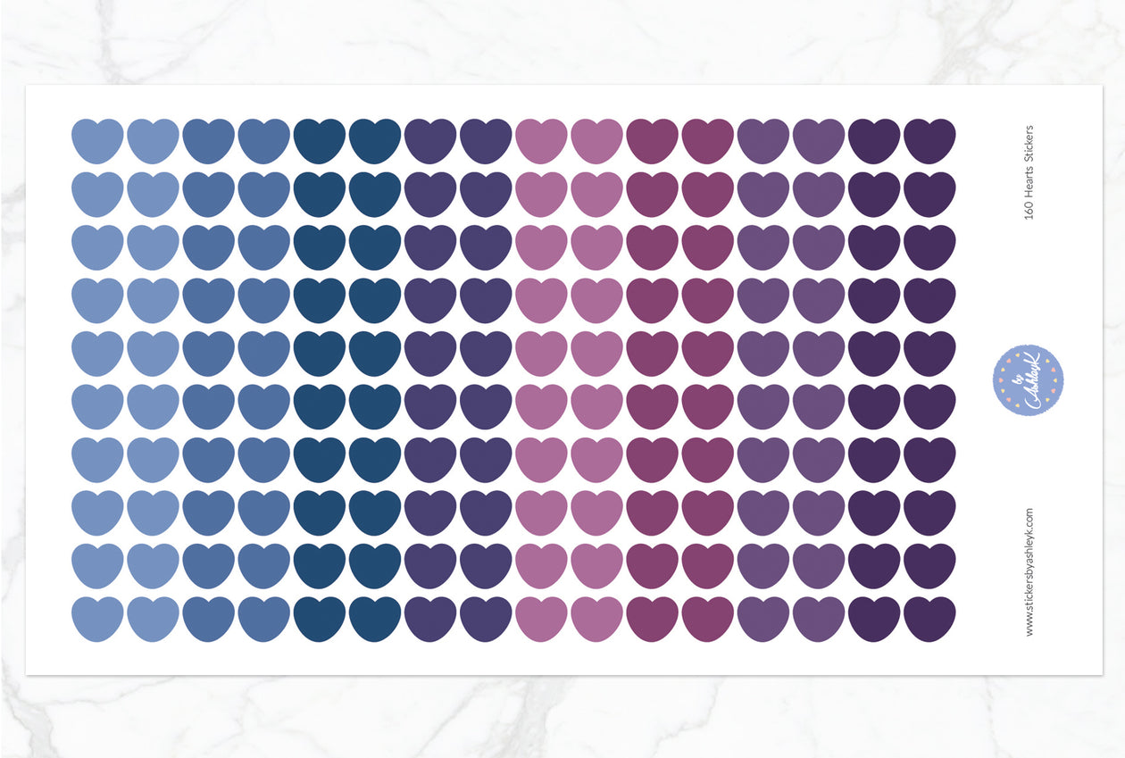 160 Heart Stickers - Blueberry